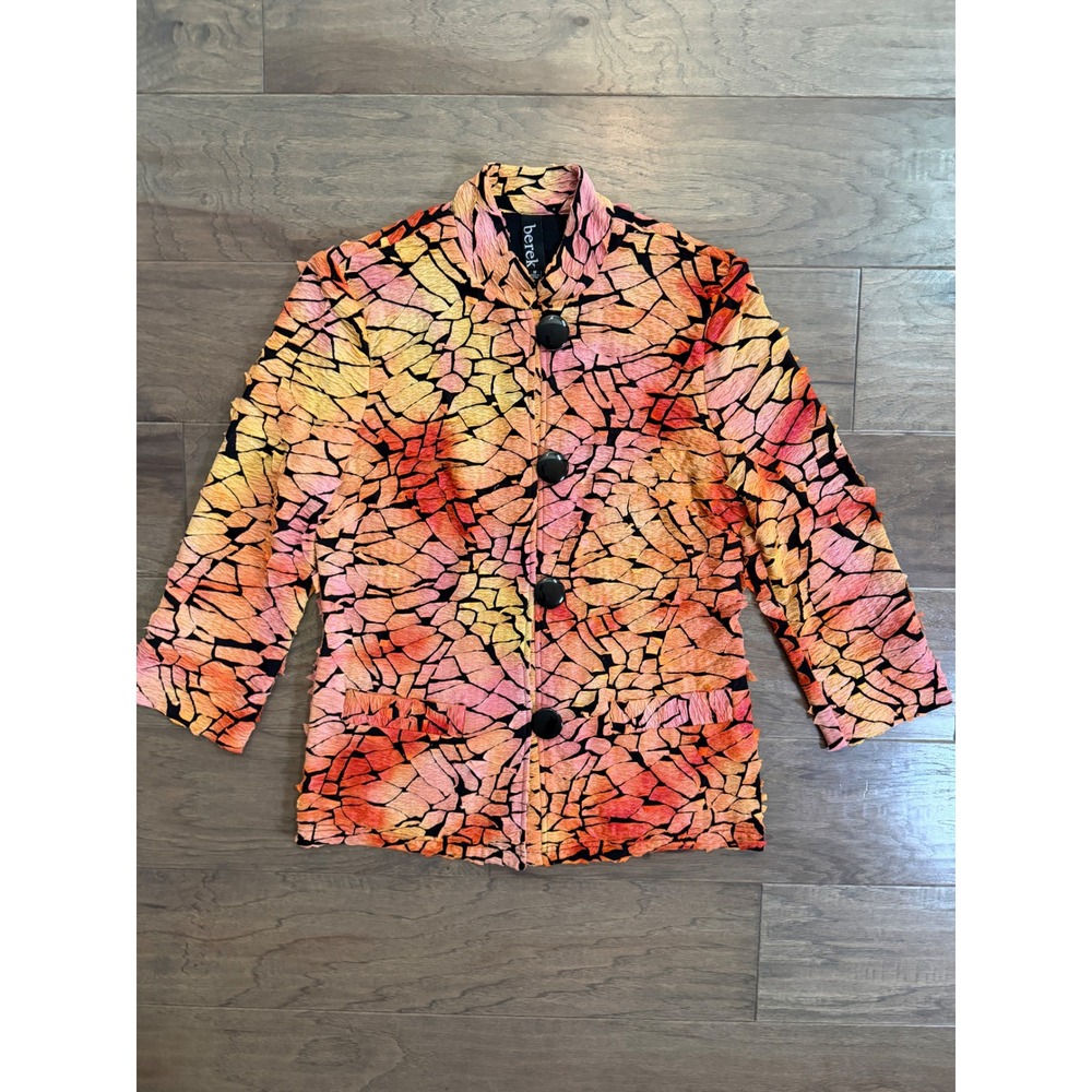 Berek Womens Medium Art to Wear Mosaic Sunset Textured Button‎ Up Jacket Black